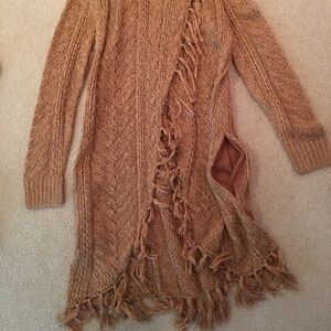 Cardigan, below knee sweater, one button closure, 2 side pockets